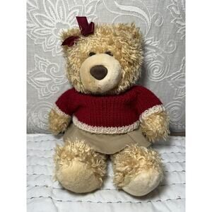 Tb Trading Teddy Bear Red Sweater Bow Girl Shaggy 13” Brown Dress Christmas